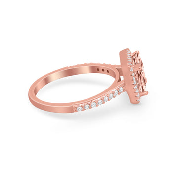 Halo Princess Cut Wedding Ring Rose Tone, Simulated Morganite CZ 925 Sterling Silver